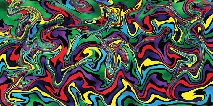 Abstract colorful psychedelic liquid marble swirl background with vibrant trippy wave texture