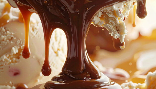 Rich dark chocolate sauce flowing