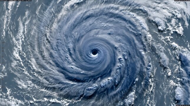 Severe tropical cyclone satellite view of hurricane eye with hurricane satellite meteorology