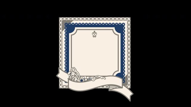 リボン付きクラシック装飾フレームの透過背景アニメーション素材