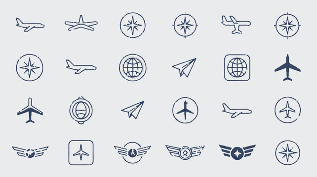Airplane, aviation, travel icons, 25 aircraft symbols, EPS vector graphics