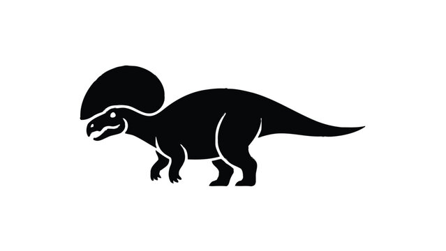 Dinosaur icon, black silhouette, Parasaurolophus illustration, prehistoric animal symbol