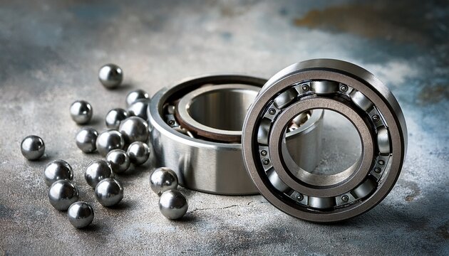 damaged ball bearing with scattered steel balls on concrete surface