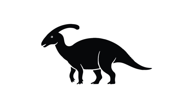 Dinosaur, Parasaurolophus, black silhouette, vector icon, prehistoric animal