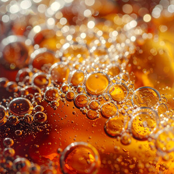 Golden amber bubbles abstract background