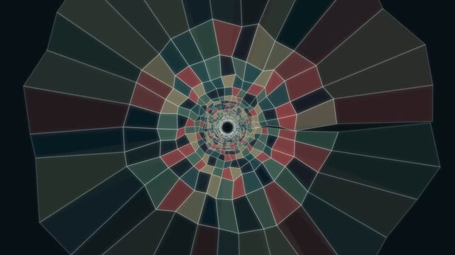 Abstract geometric tunnel with colorful mosaic pattern