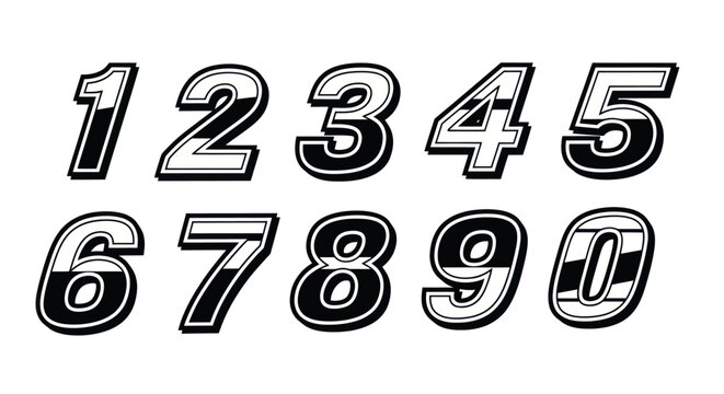 A set of black and white outlined numbers on a white background