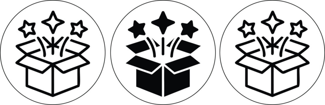 Three gift boxes with stars on top in a row