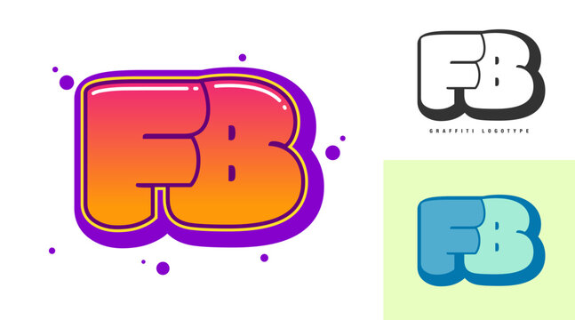 FB logo design for festival or party. Initial letter f and b in graffiti style. Creative modern lettering company name of font typography. Kids trendy logotype or identity.
