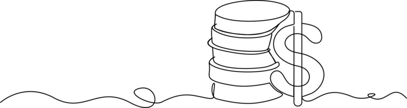 Continuous line drawing Continuous line drawing money stack with dollar sign, financial concept, business icon, vector illustration