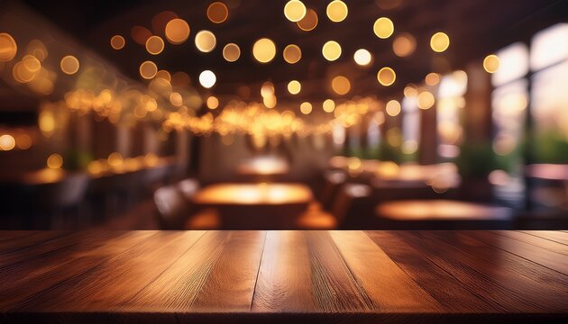 blurred background of the restaurant with bokeh lights