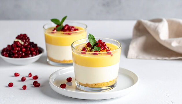 Layered lemon cheesecake with pomegranate