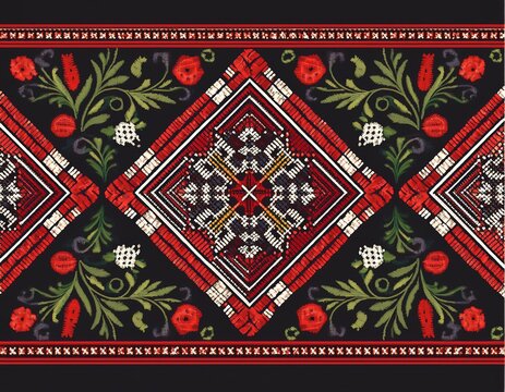 highland embroidery on traditional costume black parzenica pattern
