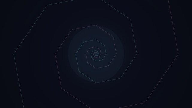 Abstract neon spiral of geometric lines on dark background