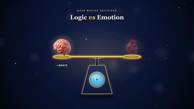 Logic versus emotion concept with brain and heart balance scale on dark starry background