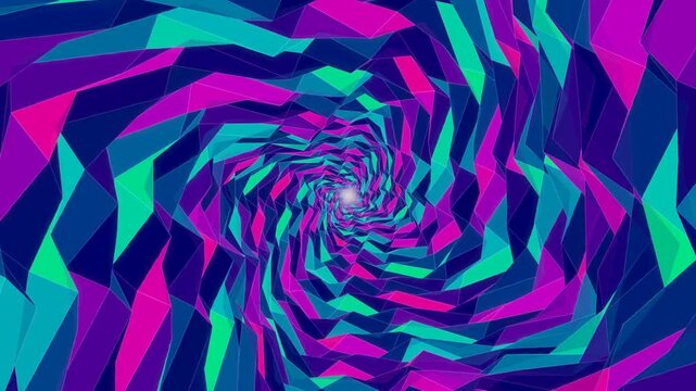 Low poly geometric vortex tunnel in neon purple and blue