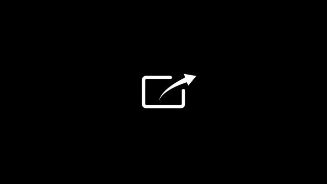 White minimalist share icon and arrow symbol on black background