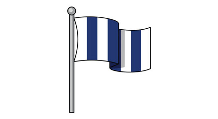 Fototapeta premium Blue and white striped flag waving on a tall silver flagpole represents maritime signaling, sports teams, or a nautical theme.
