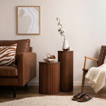 Stylish living room interior with modern furniture, decorative elements, and cozy accents, perfect for home decor inspiration