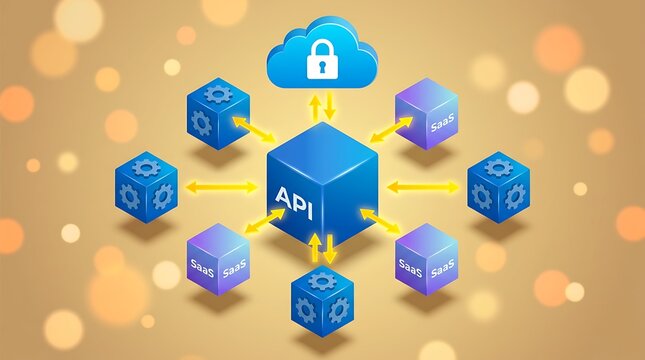 Application programming interface connecting cloud services and software as a service applications, digital network integration and secure data exchange.