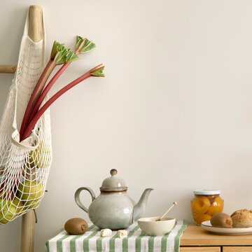 Fresh Produce and Breakfast Elements for a Healthy Kitchen Still Life