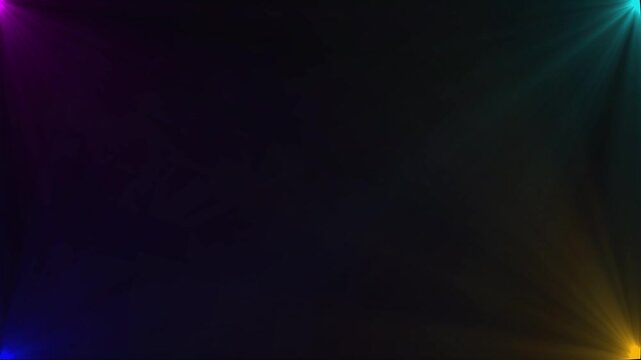  Abstract dark background with glowing purple and blue spotlight rays from corners