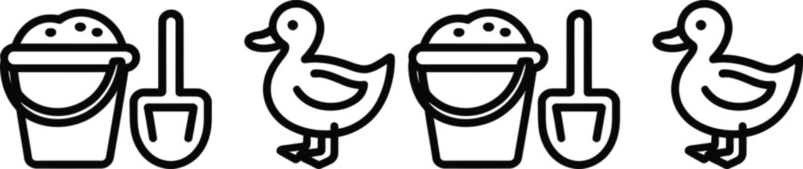 Playful ducks and beach buckets with shovels in a repeating pattern © MelonChandro