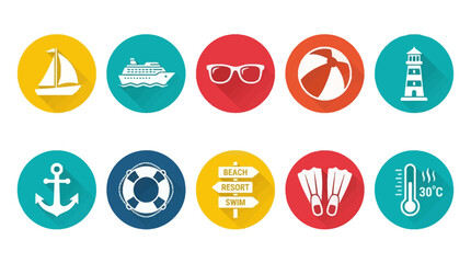 Summer beach and maritime cruise line icons set vector illustration © Teguh