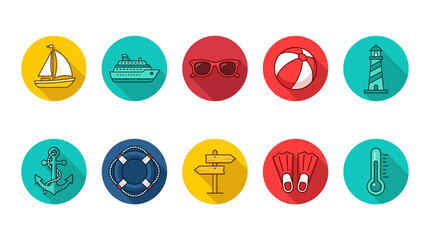 Summer beach and maritime cruise line icons set vector illustration © Teguh