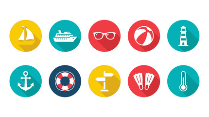 Summer beach and maritime cruise line icons set vector illustration © Teguh