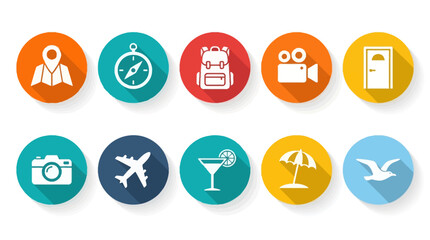 Fototapeta premium Travel and summer vacation flat icons set vector illustration