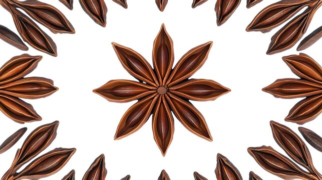 Star Anise Spice Pattern on White Background for Culinary and Design Concepts