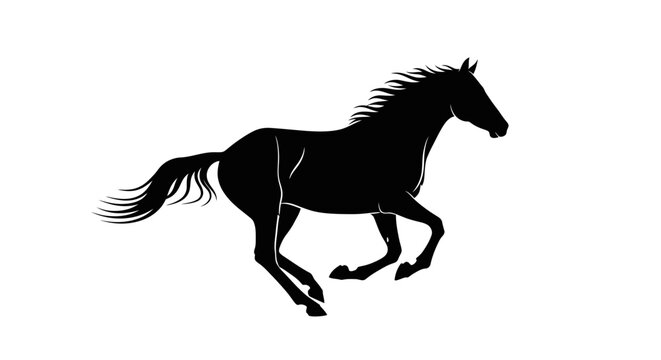 Black Horse Silhouette Running Freely Fast.