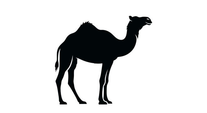 Black silhouette of a camel standing.