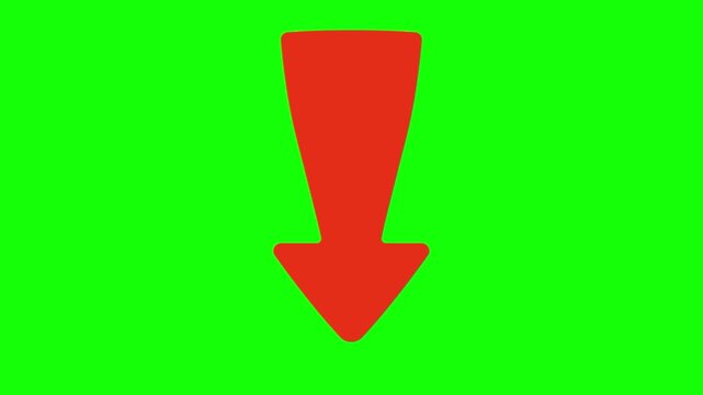 Arrow pointing downward displays a sharp red silhouette set against a bright green screen, effectively functioning as a directional guide or a visual emphasis element for various digital interfaces.