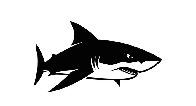 Black silhouette of a shark swimming.