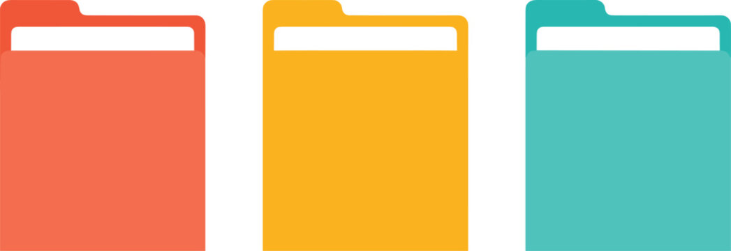 Colorful File Folder Icon Set Featuring Red Yellow And Teal Document Folders For Business Office Data Storage Isolated On White Background