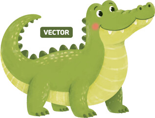 Fototapeta premium Cute crocodile alligator cartoon animal illustration isolated on transparent background for kids vector