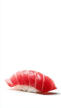 A single piece of tuna sushi nigiri on a white background, fresh and delicious