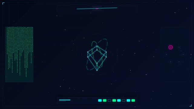 Futuristic digital motion showcasing geometric wireframe shapes transforming and rotating in a high-tech virtual environment for modern digital design.
