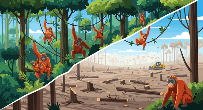 Orangutans habitat loss comparison forest destruction