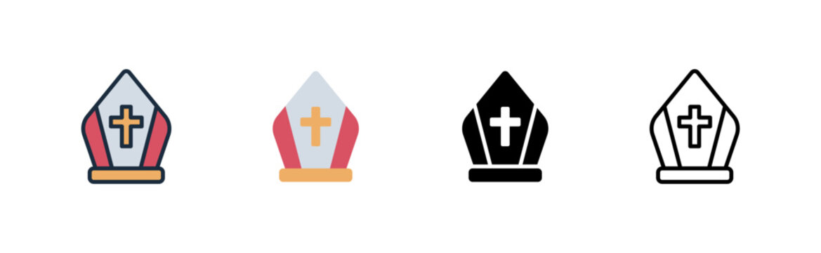 Pope Mitre Hat Icon Colored Flat Glyph Line Set Italy