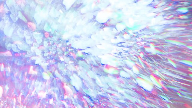 Sunlight Shimmers in a Prism of Ice. The sunset light penetrates through the ice layer, creating bizarre light effects in the multitude of air bubbles