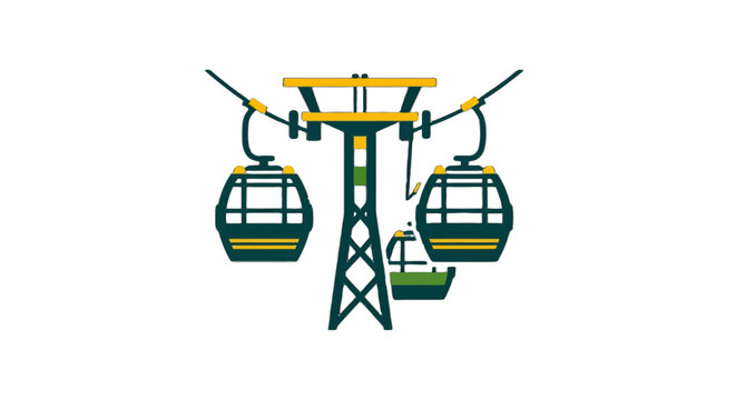 Colorful cable car gondolas on modern support tower.