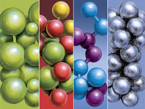 Diagram displays different types of chemical bonds with colorful representations of ionic, covalent, and metallic bonds without text or labels.
