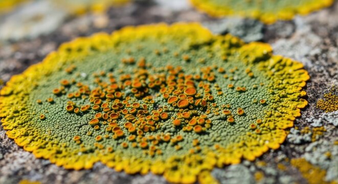 Close-up of a vibrant lichen on a rock surface.