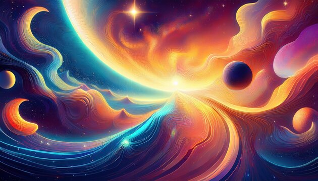 bright celestial inspired abstract art with glowing hues