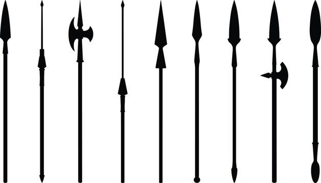 Collection of Silhouetted Medieval Weapons and Polearms