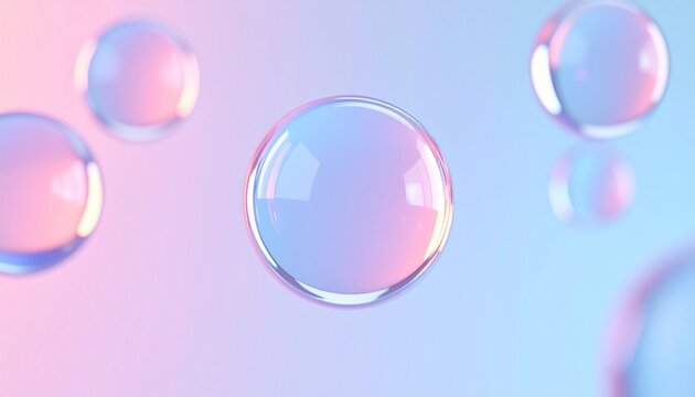 Abstract glass spheres floating in gradient space, reflective surfaces, soft lighting, modern futuristic composition