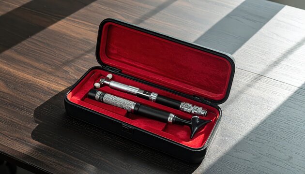 Medical Diagnostic Instruments: Otoscope and Ophthalmoscope Set in a Lined Black Carrying Case